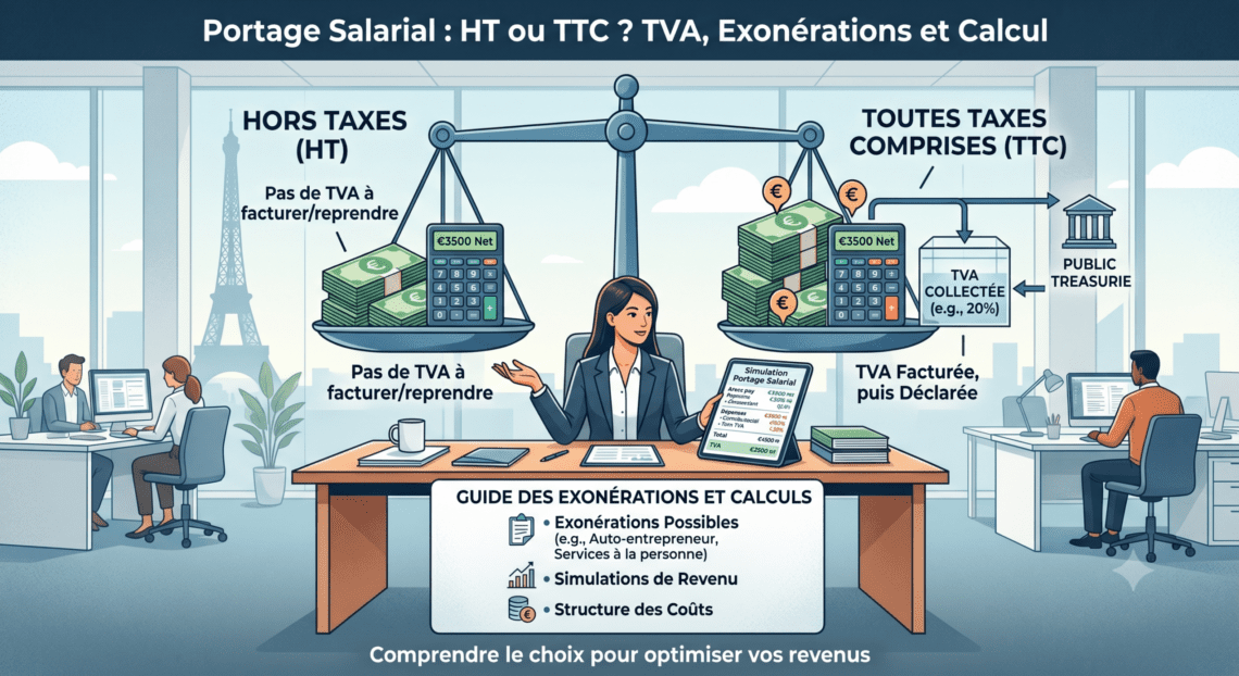 Portage salarial HT ou TTC TVA, exonérations et calcul - Regie-portage.fr